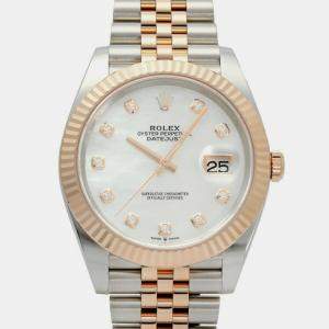 Rolex White 18k Rose Gold Stainless Steel Diamond Datejust 126331 Automatic Men's Wristwatch 41 mm
