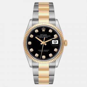 Rolex Datejust Steel Yellow Gold Black Diamond Dial Mens Watch 126233 36 mm