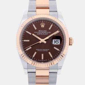 Rolex Brown 18k Rose Gold Stainless Steel Datejust 126231 Automatic Men's Wristwatch 36 mm