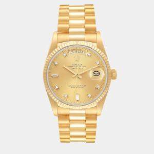 Rolex President Day-Date Yellow Gold Diamond Dial Men's Watch 18038 36 mm