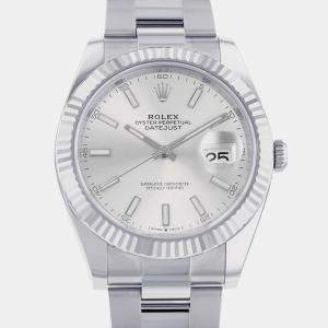 Rolex Silver 18k White Gold Stainless Steel Datejust 126334 Automatic Men's Wristwatch 41 mm