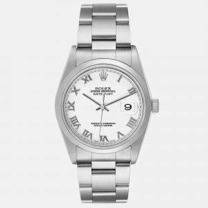 Rolex Datejust White Roman Dial Oyster Bracelet Steel Men's Watch 16200 36 mm
