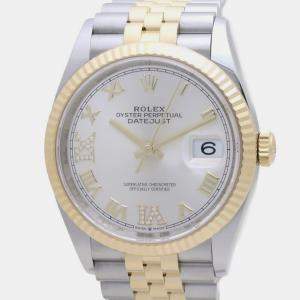 Rolex Silver 18k Yellow Gold Stainless Steel Datejust 126233 Automatic Men's Wristwatch 36 mm