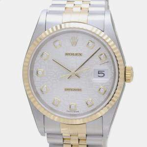 Rolex Silver 18k Yellow Gold Stainless Steel Diamond Datejust 16233 Automatic Men's Wristwatch 36 mm
