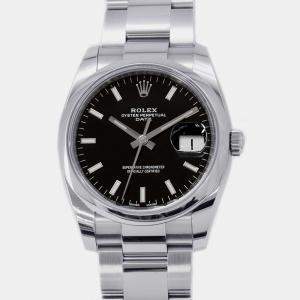 Rolex Black Stainless Steel Oyster Perpetual Automatic Men's Wristwatch 34 mm