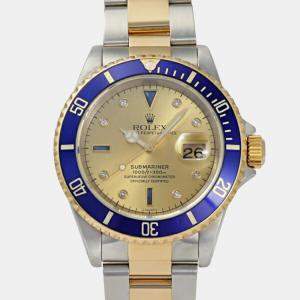 Rolex Champagne Yellow Gold Stainless Steel Submariner Date 16613Sg Men's Watch 40MM