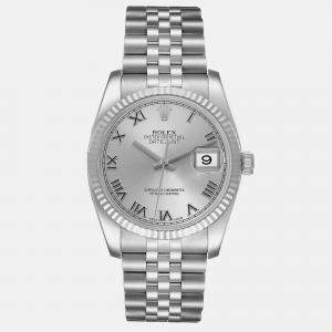 Rolex Datejust Steel White Gold Silver Roman Dial Men's Watch 36 mm