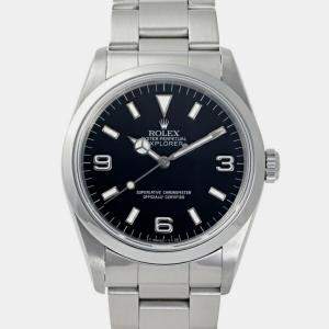 Rolex Black Stainless Steel Explorer 14270 Men's Wristwatch 36mm