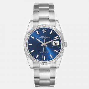 Rolex Date Steel Blue Dial Oyster Bracelet Automatic Men's Watch 34 mm