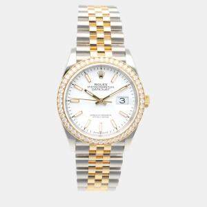 Rolex White 18k Yellow Gold Stainless Steel Datejust 126283RBR Automatic Men's Wristwatch 36 mm
