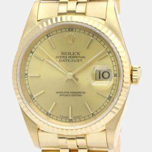 Rolex Champagne 18k Yellow Gold Datejust 16238 Automatic Men's Wristwatch 36 mm