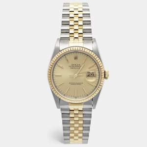 Rolex Champagne 18k Yellow Gold Stainless Steel Datejust 16233 Men's Wristwatch 36 mm