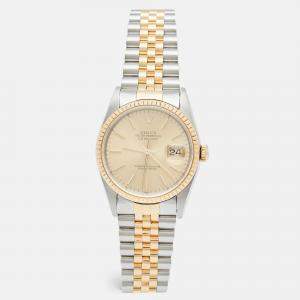 Rolex Champagne 18k Yellow Gold Stainless Steel Datejust 16233 Men's Wristwatch 36 mm