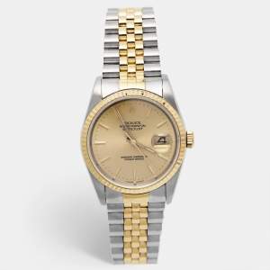 Rolex Champagne 18k Yellow Gold Stainless Steel Datejust 16233 Men's Wristwatch 36 mm