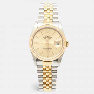 Rolex Champagne 18k Yellow Gold Stainless Steel Datejust 16233 Men's Wristwatch 36 mm