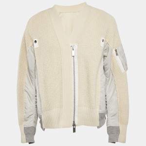 Sacai Beige Crochet and Nylon Zip-Up Jacket L
