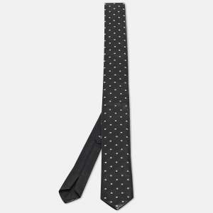 Saint Laurent Black Microstuds Leather Skinny Tie