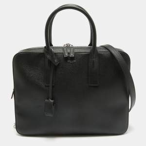 Saint Laurent Black Leather Small Museum Flat Briefcase