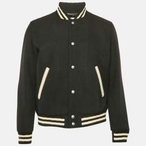 Saint Laurent Black Wool Button Front Bomber Jacket XL