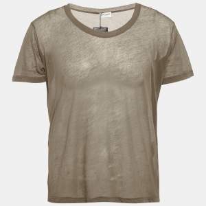 مملوكة مسبقًا تي شيرت سان لوران باريس جيرسي رمادي شفاف مقاس متوسط - ميديم