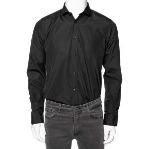 Saint Laurent Paris Black Cotton Button Front Long Sleeve Shirt M 