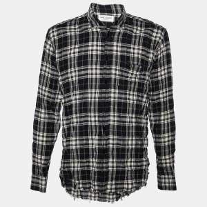Saint Laurent Black Checkered Cotton Frayed Hem Button Front Shirt L