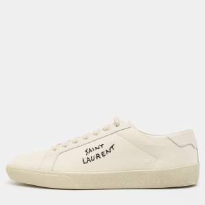 Saint Laurent Cream Canvas Court Classic Lace Up Sneakers Size 41