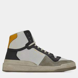 Saint Laurent Distressed Optic White Black Yellow Mid Top Sneaker EU 41