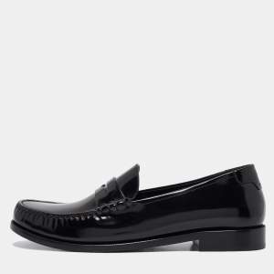 Saint Laurent Black Patent Leather Penny Loafers Size 44