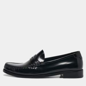 Saint Laurent Black Leather Slip On Loafers Size 44