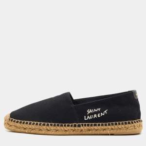 Saint Laurent Black Canvas Logo Embroidered Espadrilles Size 42