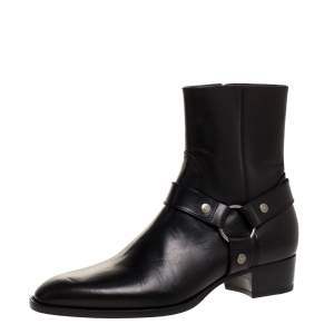 Saint Laurent Black Leather Harness Ankle Boots Size 42