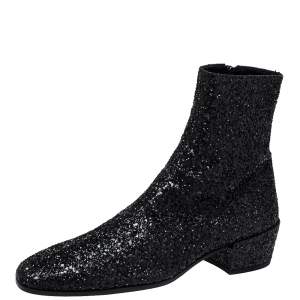 Saint Laurent Black Glitter Chelsea Ankle Boot Size 40