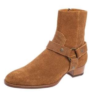 Saint Laurent Tan Suede Wyatt Harness Ankle Boots Size 40