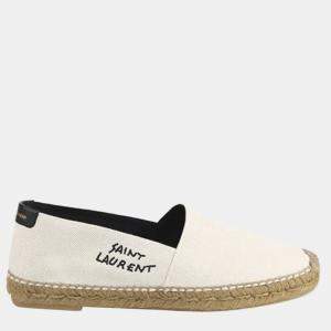 Saint Laurent Paris White Embroidered Canvas Espadrilles Size EU 44