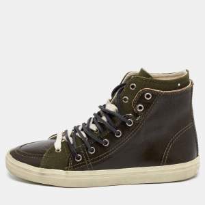 Saint Laurent Olive Green Canvas And Leather High Top Sneakers Size 40
