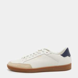 Saint Laurent Tricolor Perforated Leather and Suede Court Classic Low Top Sneakers Size 45