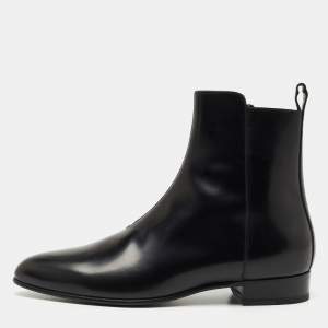 Saint Laurent Black Glossy Leather Zip Ankle Boots Size 42.5