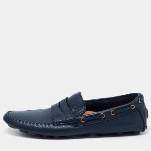 Saint Laurent Navy Blue Leather Penny Loafers Size 39