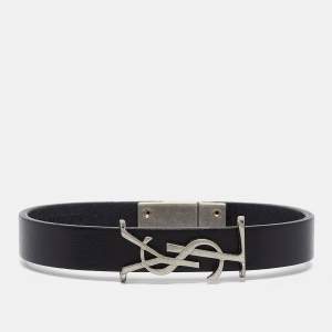 Saint Laurent Paris Opyum Leather Silver Tone Bracelet