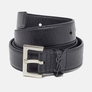 Saint Laurent Black Leather Monogram Buckle Belt 100CM