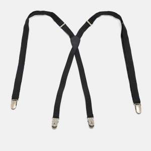 Saint Laurent Black Fabric and Leather-Trimmed Grosgrain Suspenders