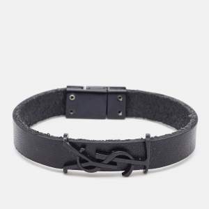 Saint Laurent Paris Opyum Leather Black Tone Bracelet