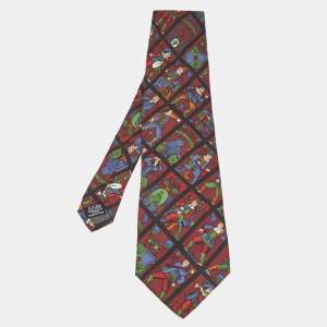 Saint Laurent Burgundy Printed Silk Traditional Tie 