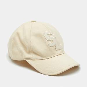 مملوكة مسبقًا Saint Laurent Paris Beige Logo Applique Cotton Baseball Cap Size 57