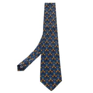 Yves Saint Laurent Vintage Blue Floral Printed Silk Traditional Tie 