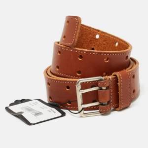 Saint Laurent Brown Leather Perforated Buckle Belt 90CM