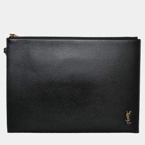 Saint Laurent Black Monogram Leather Clutch
