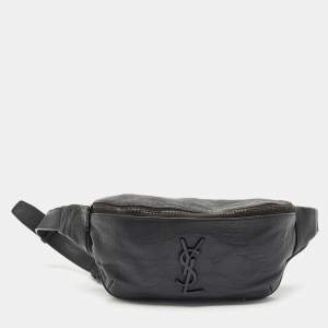 Saint Laurent Black Leather Cassandre Belt Bag
