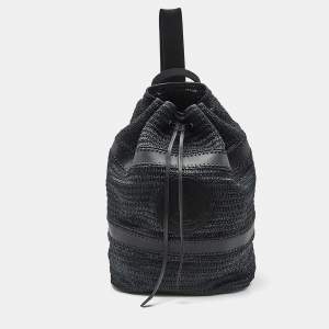 Saint Laurent Black Raffia and Leather Rive Gauche Sling Bag